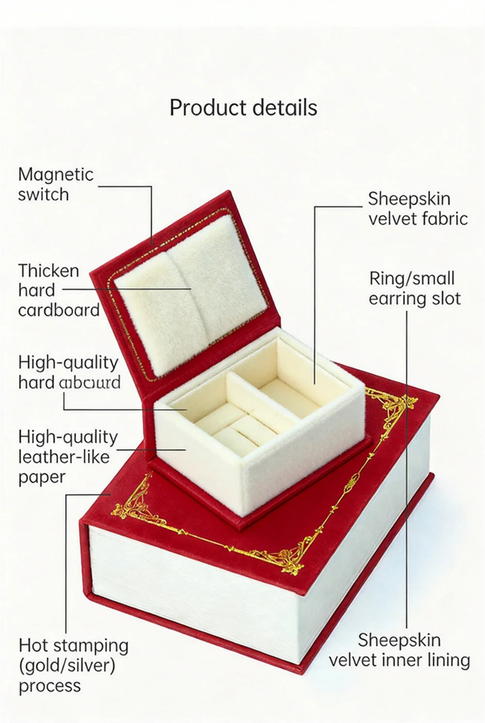 boîte bijoux velours aimantée couleurs rouge rose verte classique rangement bijoux créatif livre