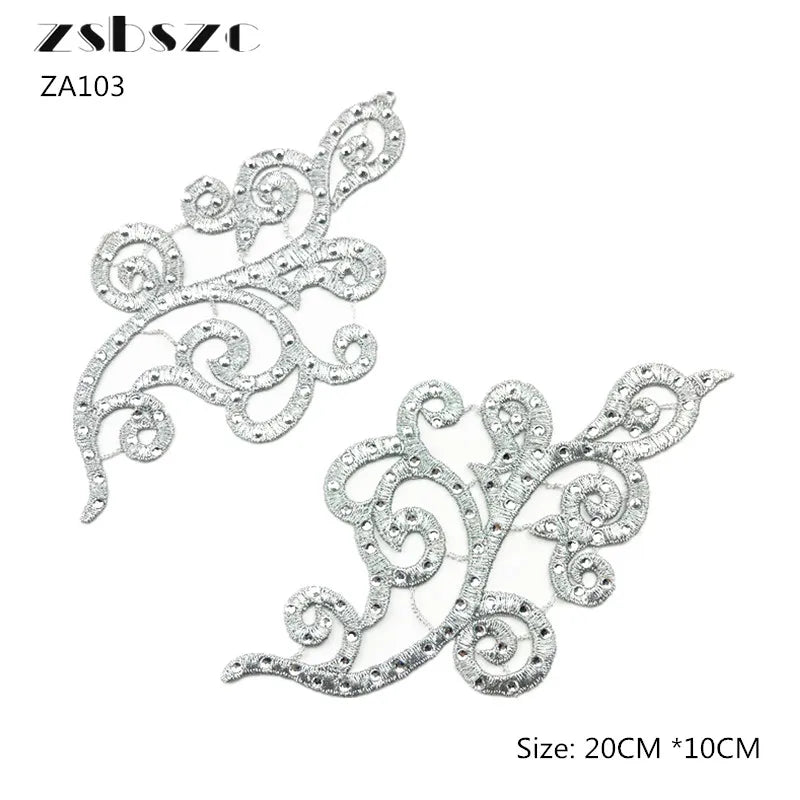 accessoires baroques élégants appliques décoratives argentées dentelles strass polyester écologiques solubles eau floral ornements