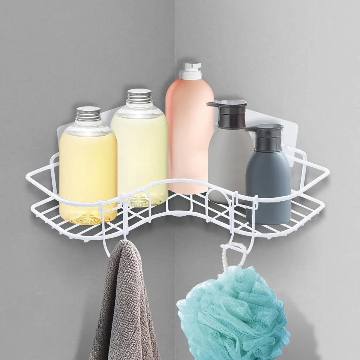 étagère douche noire métal moderne imperméable grille adhésive inclusion crochets instructions