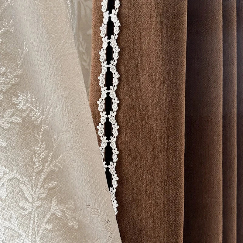 rideau occultant marron foncé tissu chenille épais moderne salon chambre fenêtre