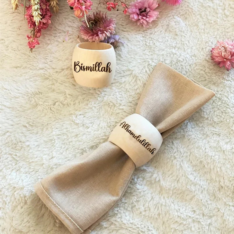 anneau bois naturel gravure bismillah alhamdulillah simple minimaliste decoration table İslamiqueoccasion ei