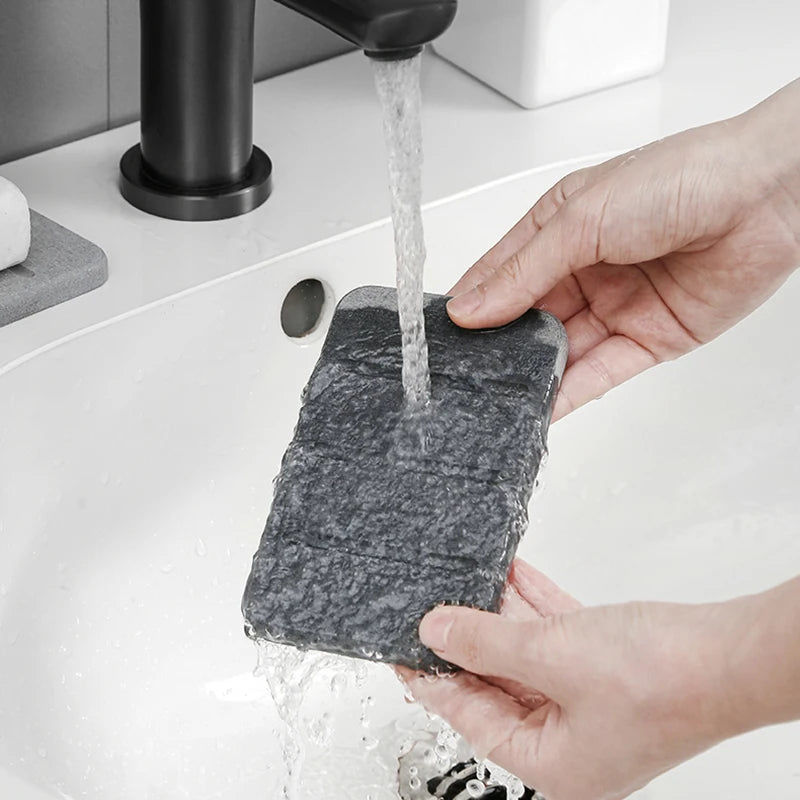 support savon tissu imitation coton gris clair moderne rapide absorbant salle bain adhésif