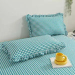 ensemble deux taies d'oreiller bleu fleurs blanches romantique lit double coton polyester