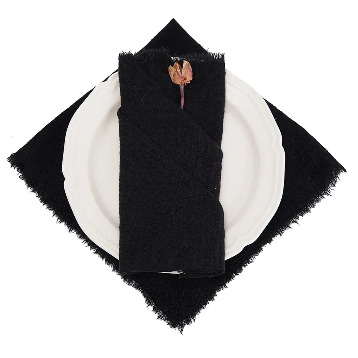 lot serviettes table coton rose franges ruban décorations mariage fête table rustique moderne