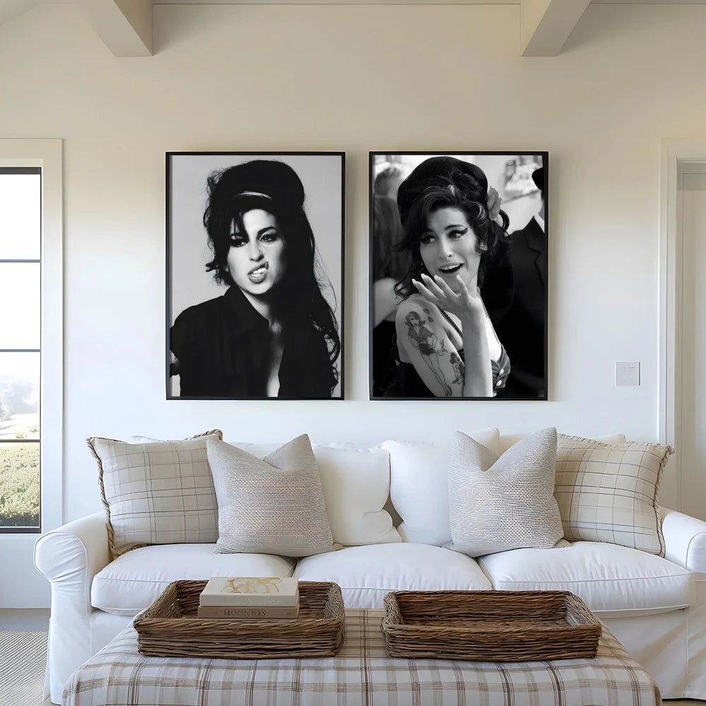 affiches aamy winehouse noir blanc cadres muraux decoration classique facile chambre college moderne pvc