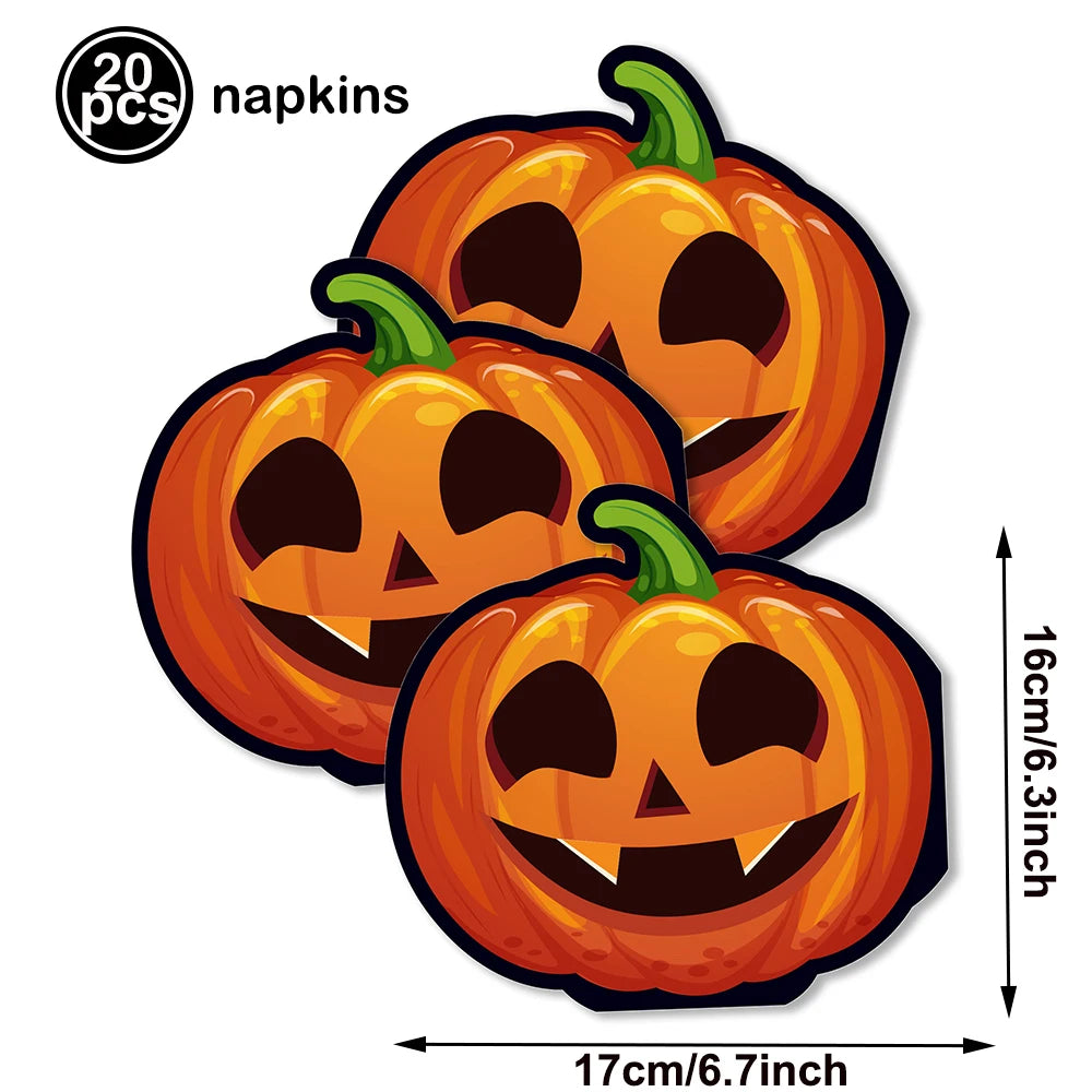 serviettes papier halloween motifs citrouille fantôme crâne main ensanglantée sorcière chauve souris cocktail
