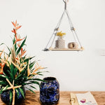 étagère suspendue macramé bois boho décor chambre salon nursery plantes anneaux métal