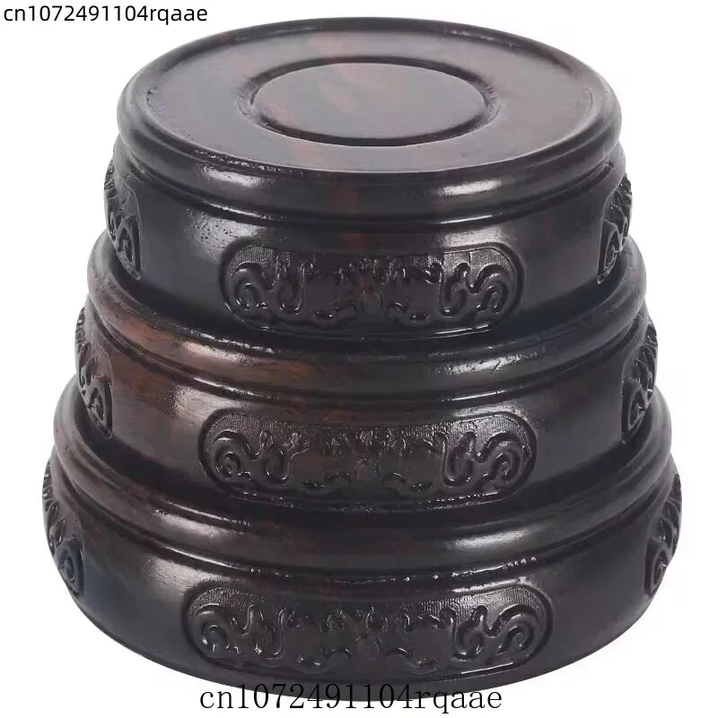 base bois sculptée décoration florale dragons marron artisanale traditionnelle stand objet maison