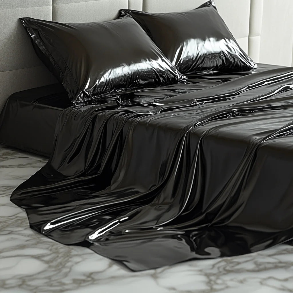 draps plats épaissis pièces noir brillant moderne oreillers taies d'oreiller ensemble chambre coucher nylon