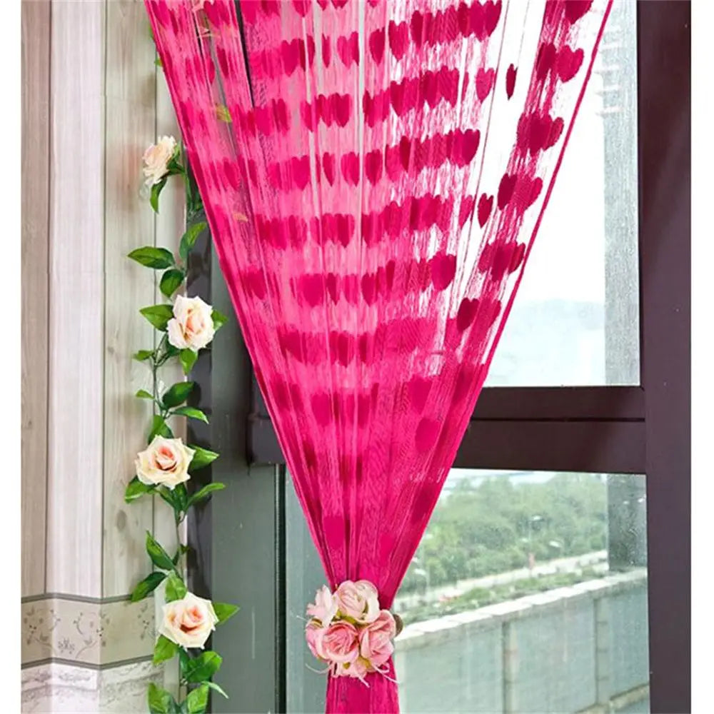 rideau decoratif franges coeurs romantique translucide salon chambre tringle maison