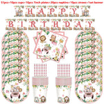 décoration anniversaire thème jungle animaux rose serviettes papier assiettes guirlande happy birthday nappe aquarelle