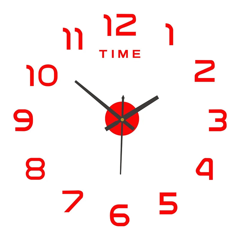 horloge murale stickers chiffres relief effet miroir moderne couleur vert doré rouge argenté noir