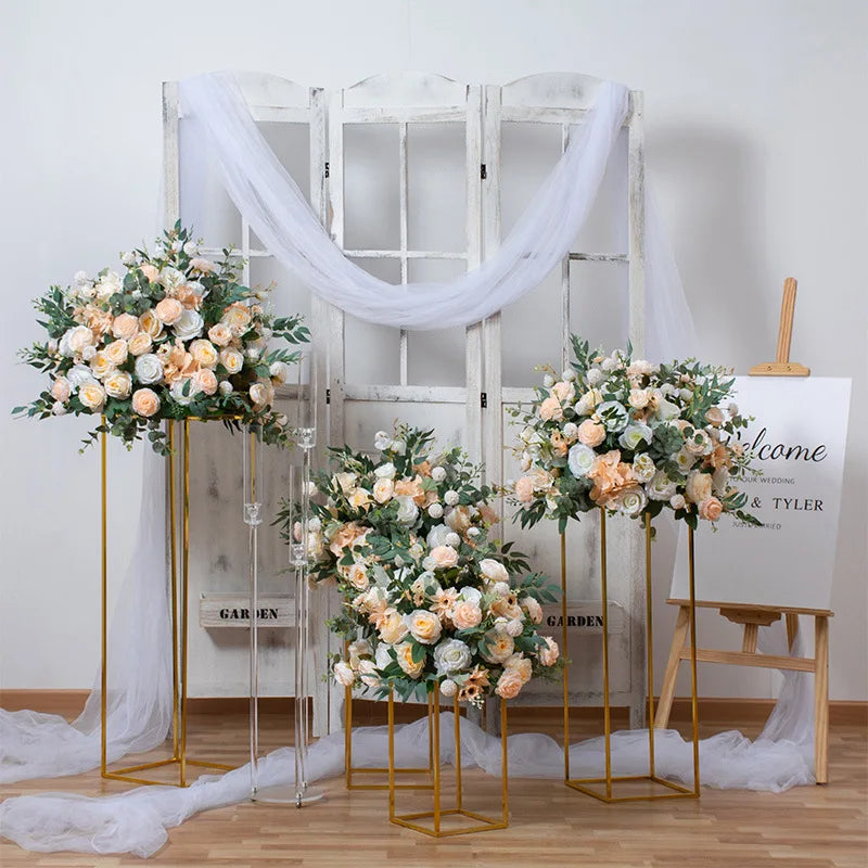 support fleurs artificielles moderne bouquet doré élégant décoration mariage tablecoration métal or rouge blanc