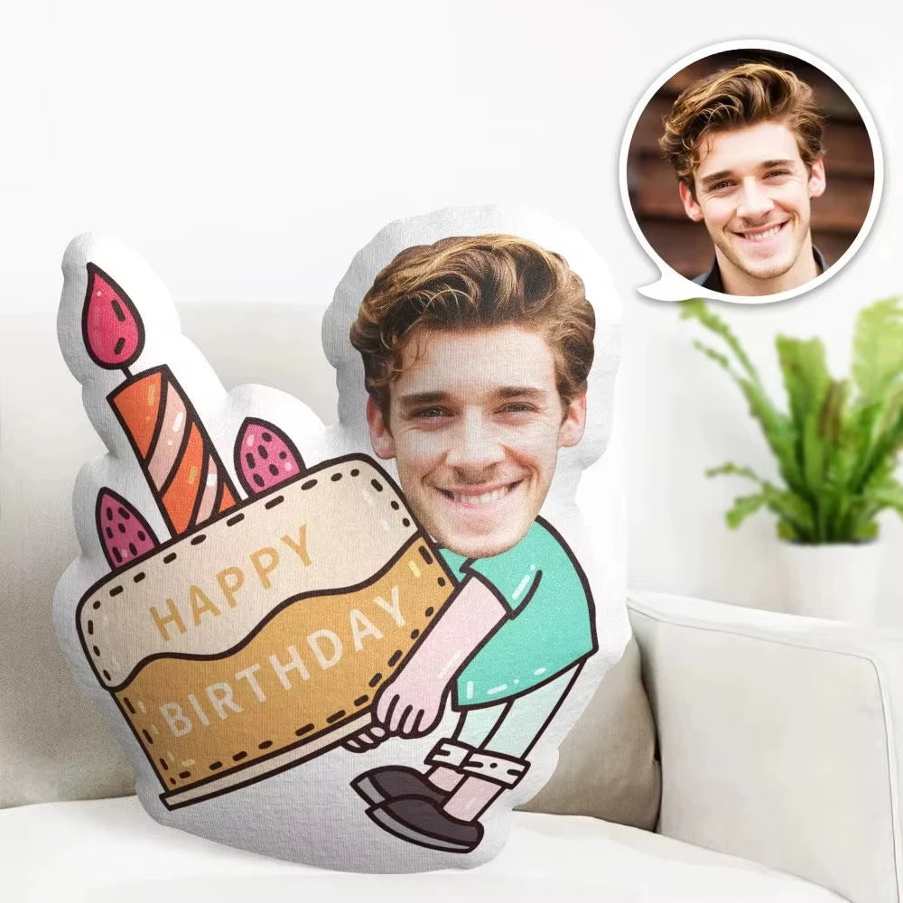 coussin personnalisé visage photo happy birthday coton polyester taille unique créatif anniversaire cadeau original