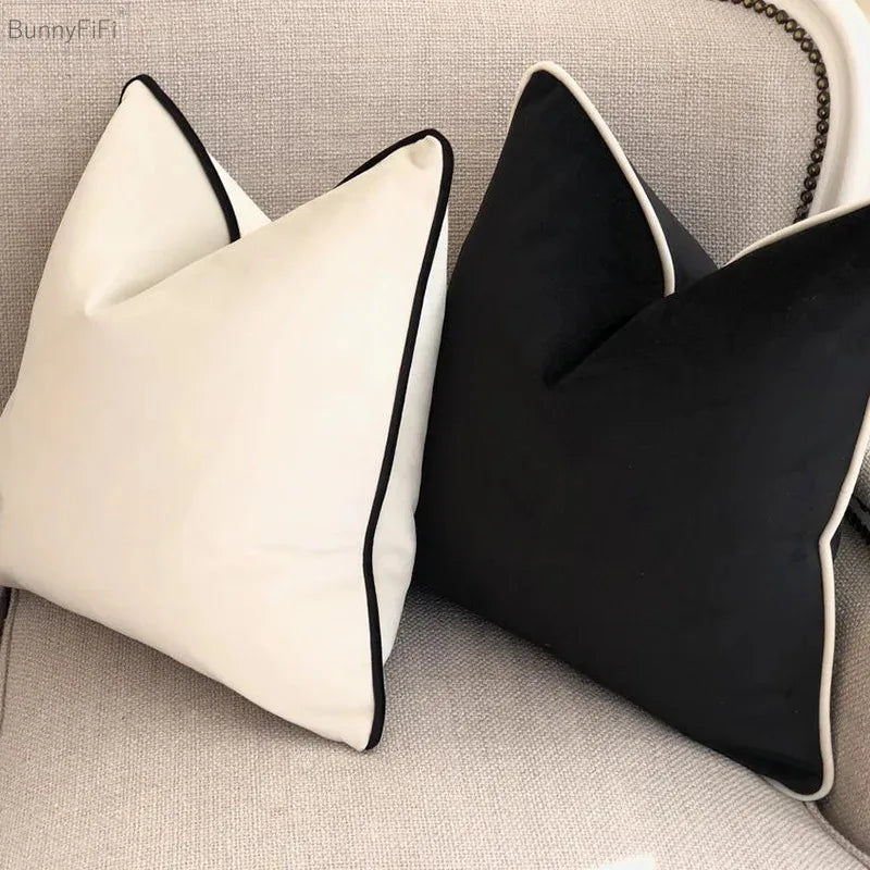 housse coussin velours noir blanc moderne élégant décoration intérieur canapé sofa carré polyester coton