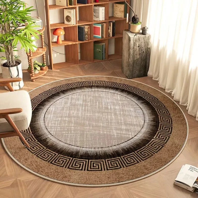 tapis rond moderne floral multicolore gris clair gris foncé vert foncé polyester adhésif salon