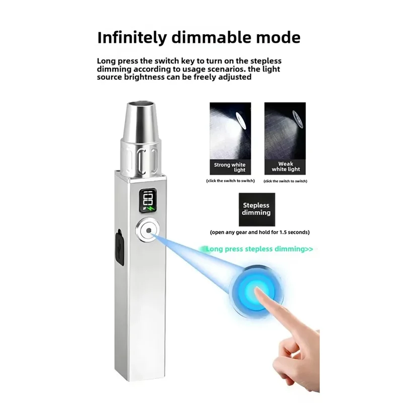lampe torche uv 365nm jade identification argentée moderne boutons métalliques rechargeable type
