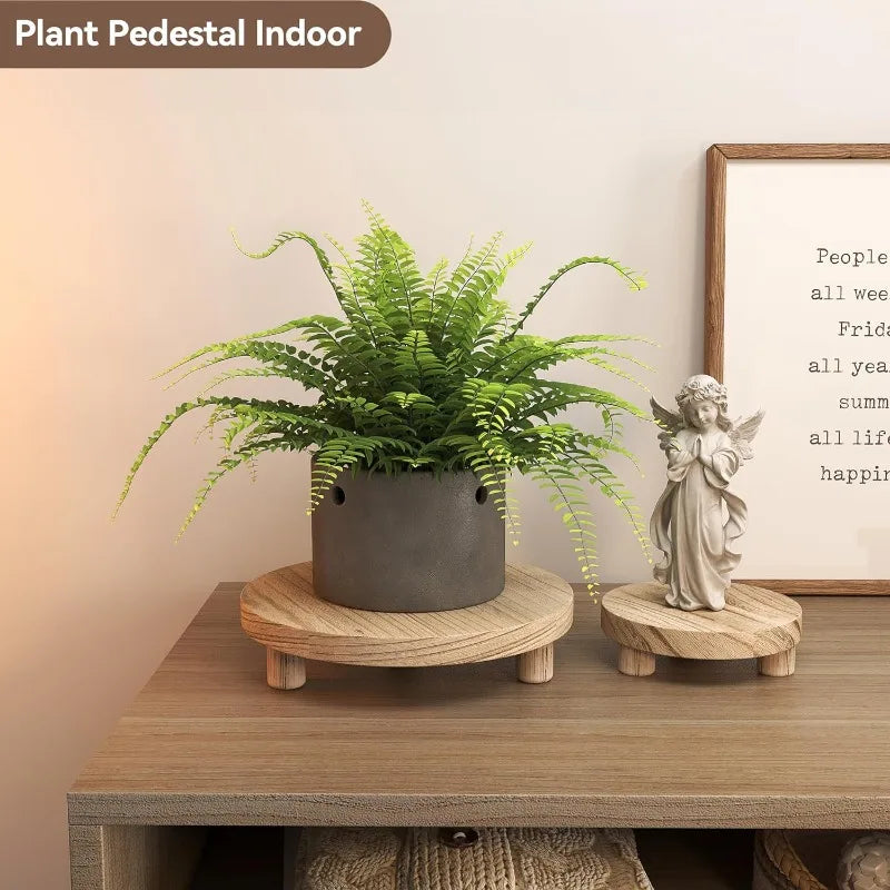 support plantes bois minimaliste diamètre 12.5cm hauteur 4cm pieds ronds naturel grain bois diamètre
