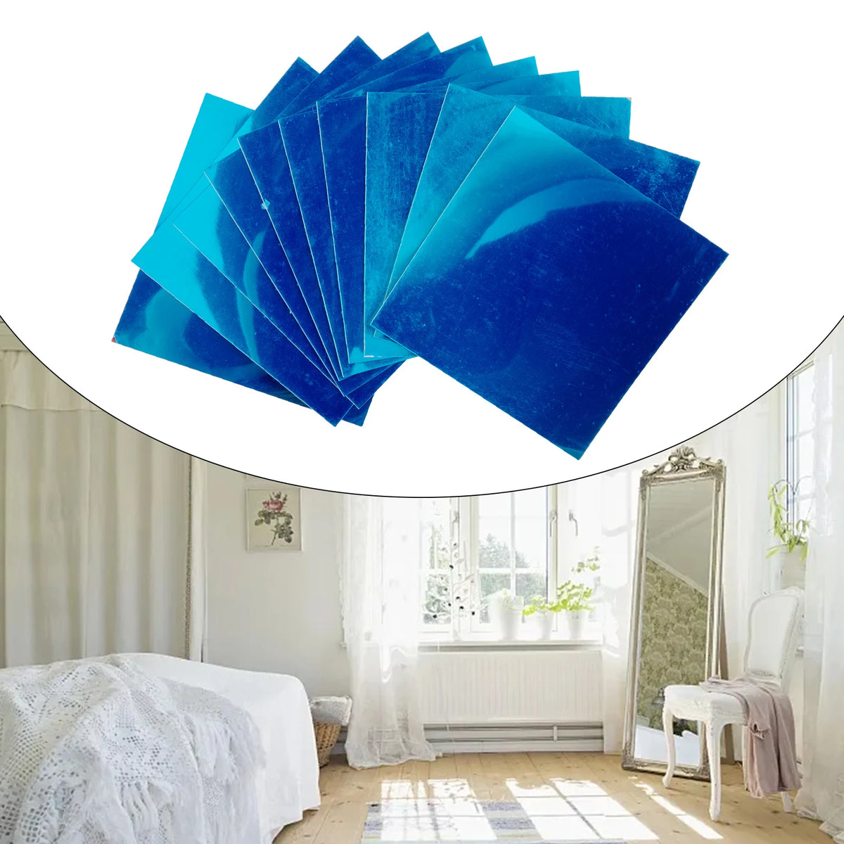 stickers muraux autoadhésifs 10cm bleu blanc minimaliste papier acrylique decoration murale feuillets opaques