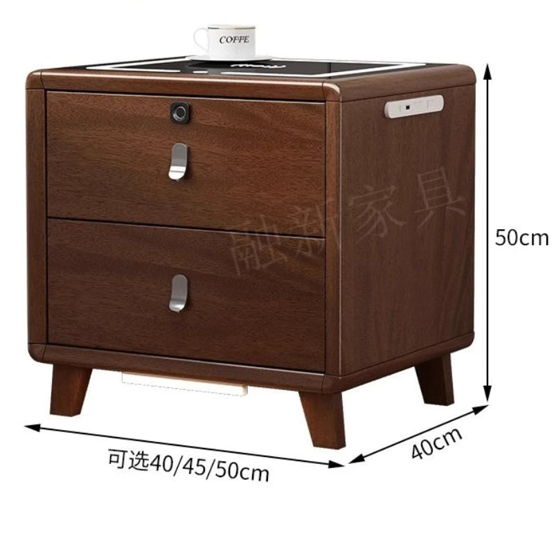 table nuit moderne bois blanc marron poignées métalliques chargeur sans fil