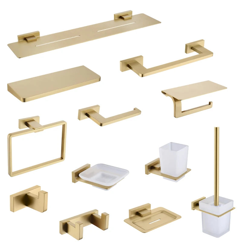 ensemble accessoires salle bain doré métal porte serviette porte savon porte gobelet dentifrice