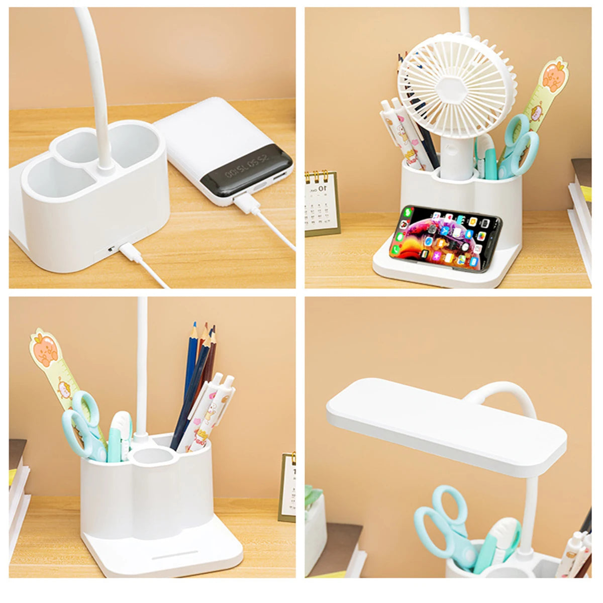 lampe moderne led blanc multifonctionnelle porte stylos téléphone ventilateur