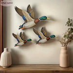 décoration murale canards vol bois métal naturel adhésif inclusion trois pièces réaliste vert marron