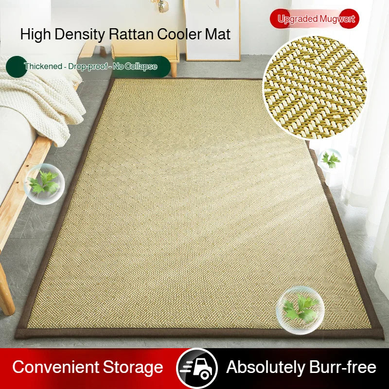 tapis solide rectangle fibre bambou couleur beige bordure marron moderne minimaliste lavage main