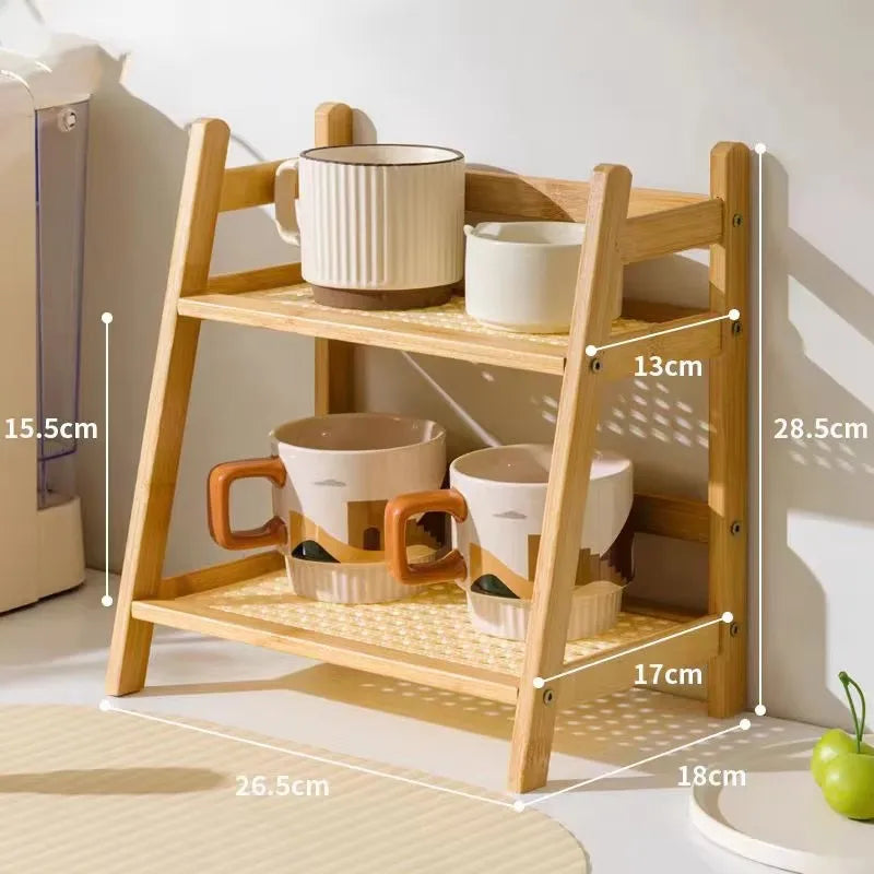 étagère deux niveaux bois naturel claire structure barreaux latéraux moderne vis fixations cuisine rangement