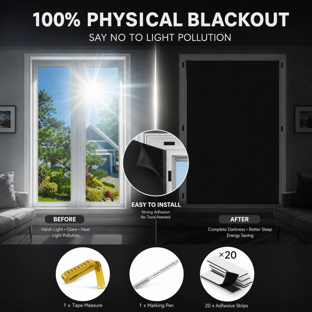 rideau occultant noir uni adhésif moderne puits lumière polyester mesure velcro inclusion