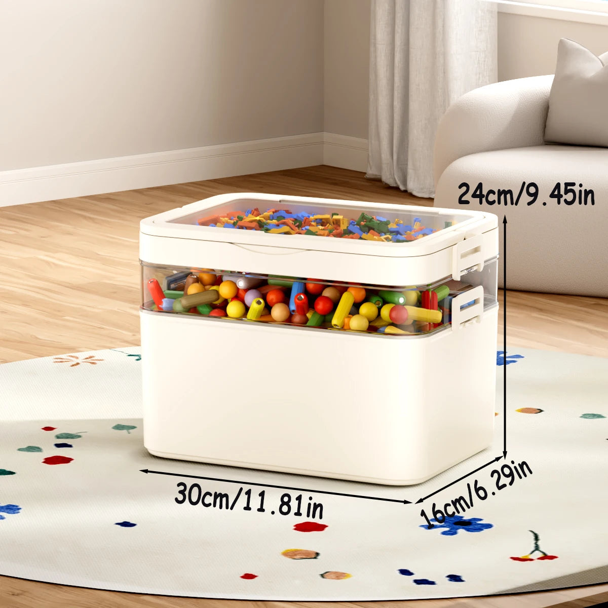 boîtes rangement transparentes empilables jouets colorés moderne poignées vert rose jaune