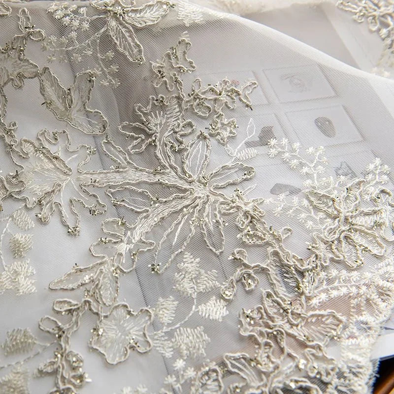 rideau brodé floral blanc moderne tulle polyester transparent élégant français 100x200 cm
