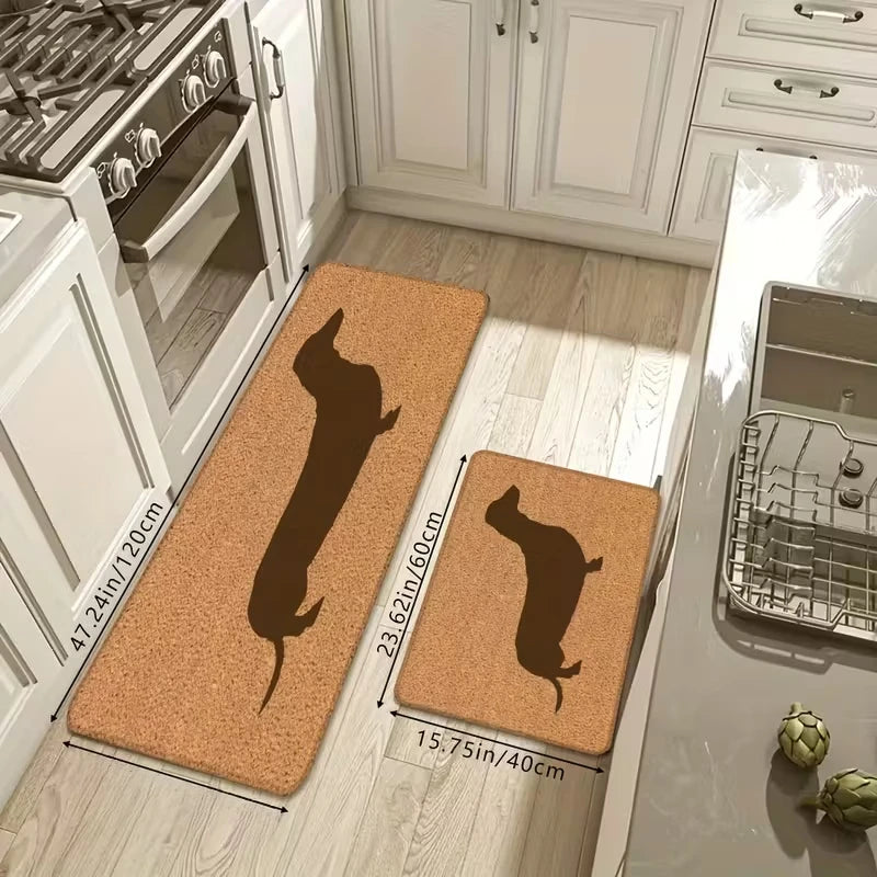 tapis sol marron chien silhouette moderne antidérapant polyester 40x60cm 50x80cm