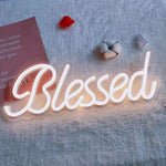 lampe néon blanc letters blessed moderne acrylique deco intérieur fixation mur chambre festive