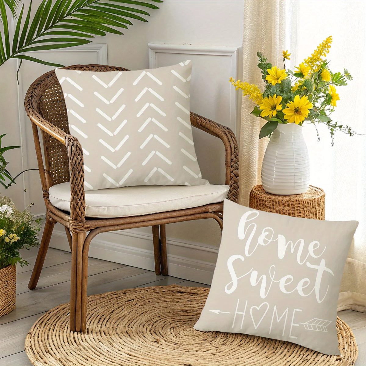 housse coussin motif géométrique moderne polyester beige blanc zipper 40x40cm chambre coucher canapé lit