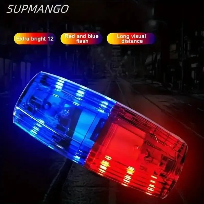lampe sécurité led rouge bleue clips métalliques stroboscopique clignotante transparente moderne