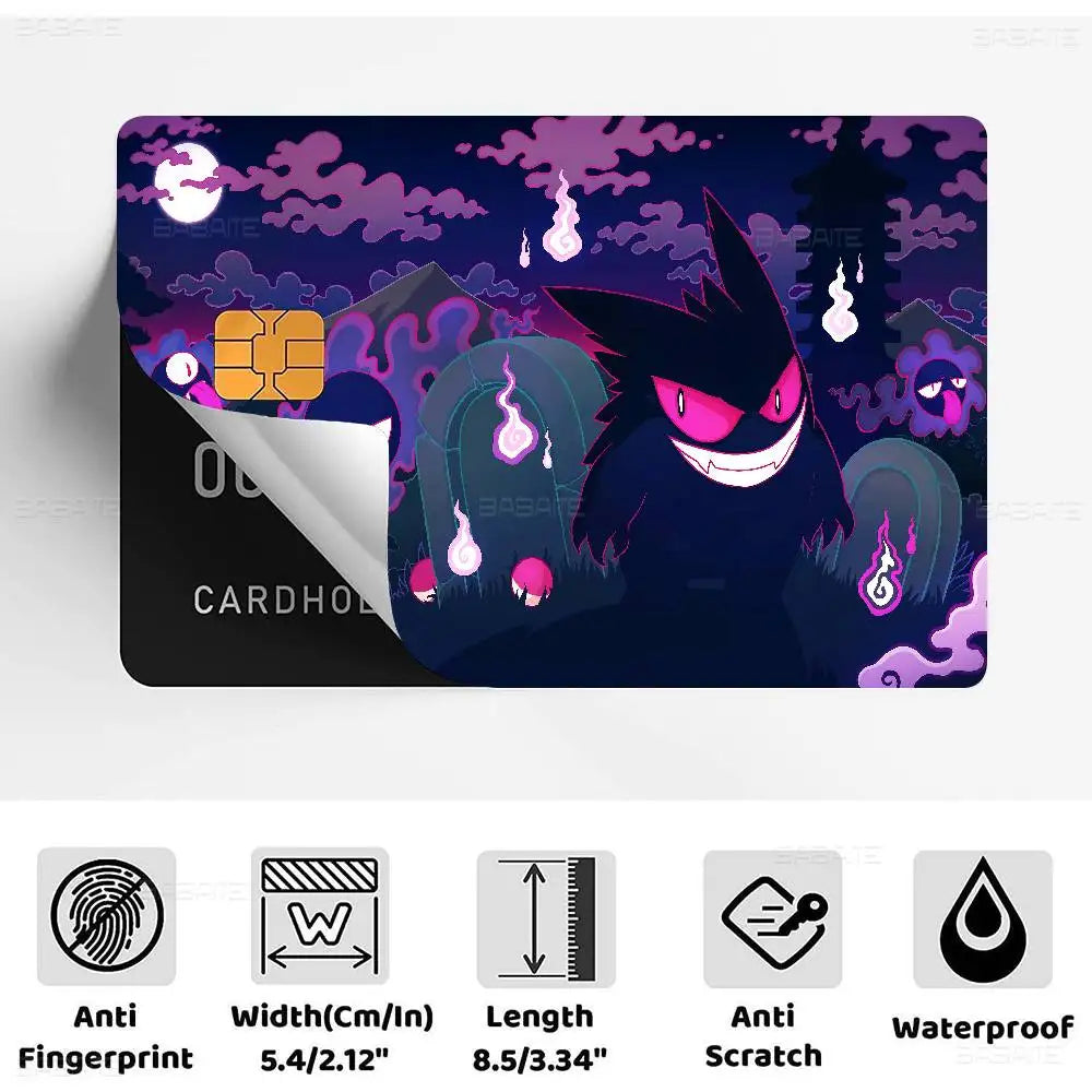 autocollants carte crédit dessin animé gengars monstres noirs violets yeux rouges nuages lunes motifs