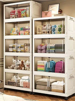 armoire rangement modulable pliable beige roulettes portes translucides jouets maison