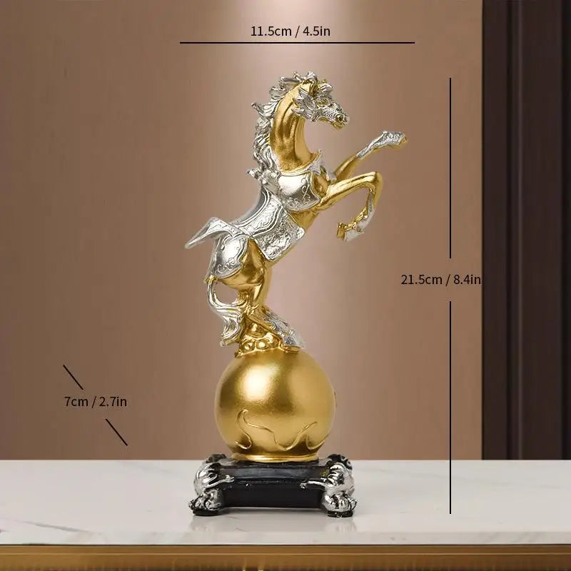 statuette cheval doré résine moderne élégante décoration salon brillante haute qualité ornement chambre