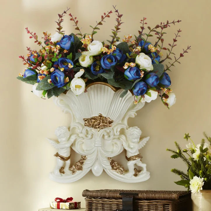 vase mural résine blanc doré anges motifs floraux baroque opaques fixations