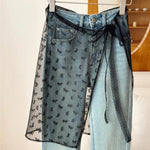 jupette dentelle gris clair motif bicyclette moderne transparent féminine ruban noué polyester
