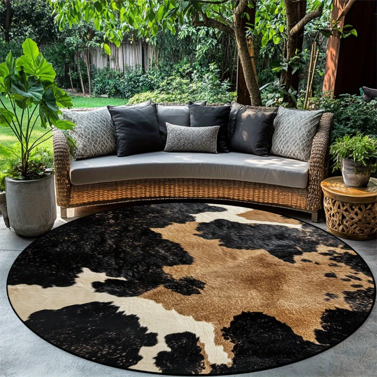 tapis rond moderne pois noir blanc marron clair polypropylène polyester 80x80cm