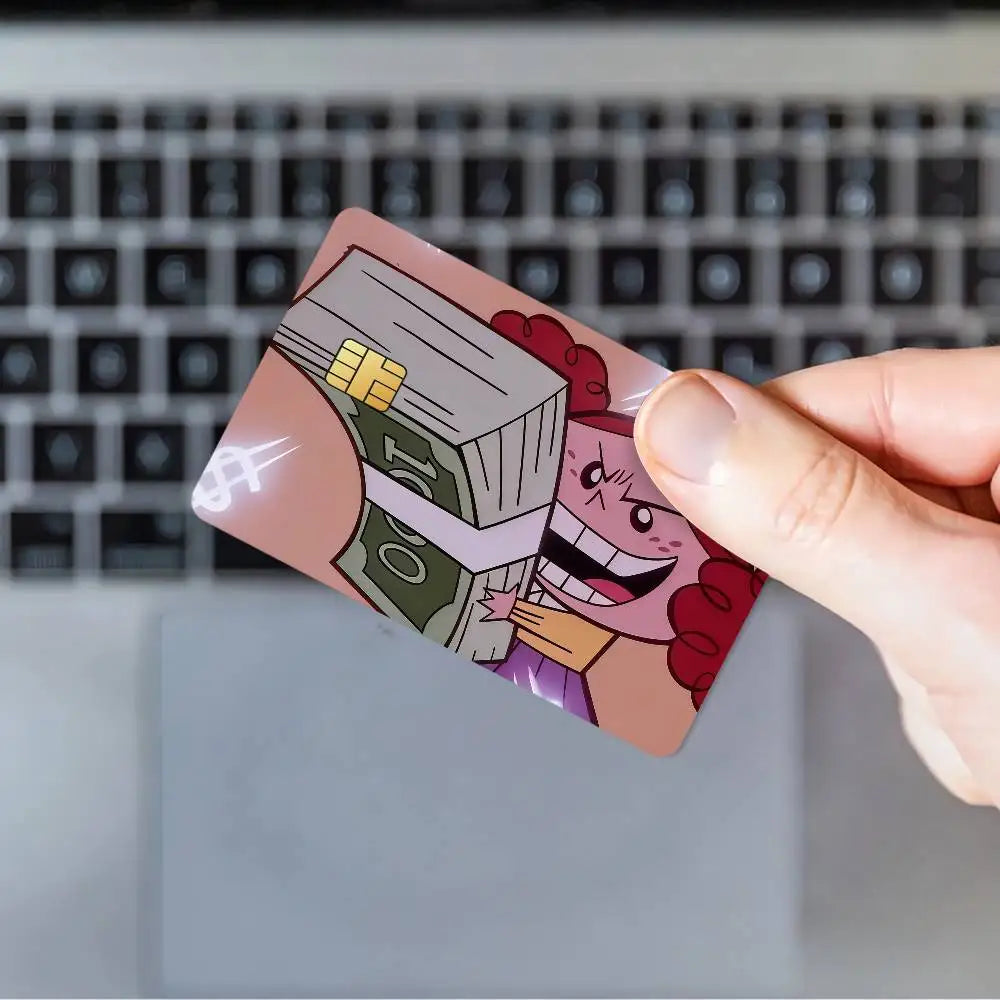 autocollants carte bancaire fille dessin animé argent waterproof résistant traces pièces