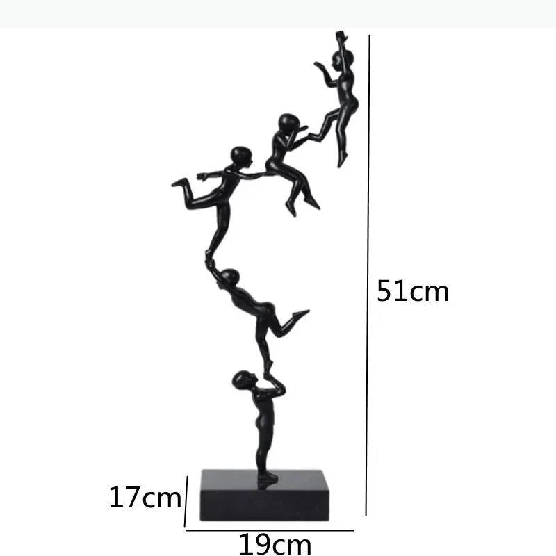 sculpture moderne figurines humaines empilées noir lisse décoration intérieure 51cm hauteur 14+ années