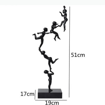 sculpture moderne figurines humaines empilées noir lisse décoration intérieure 51cm hauteur 14+ années