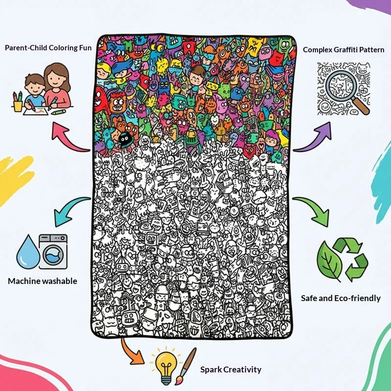 couverture coloriage enfant multicolore graffiti animaux créative daim polyester lavable DIY