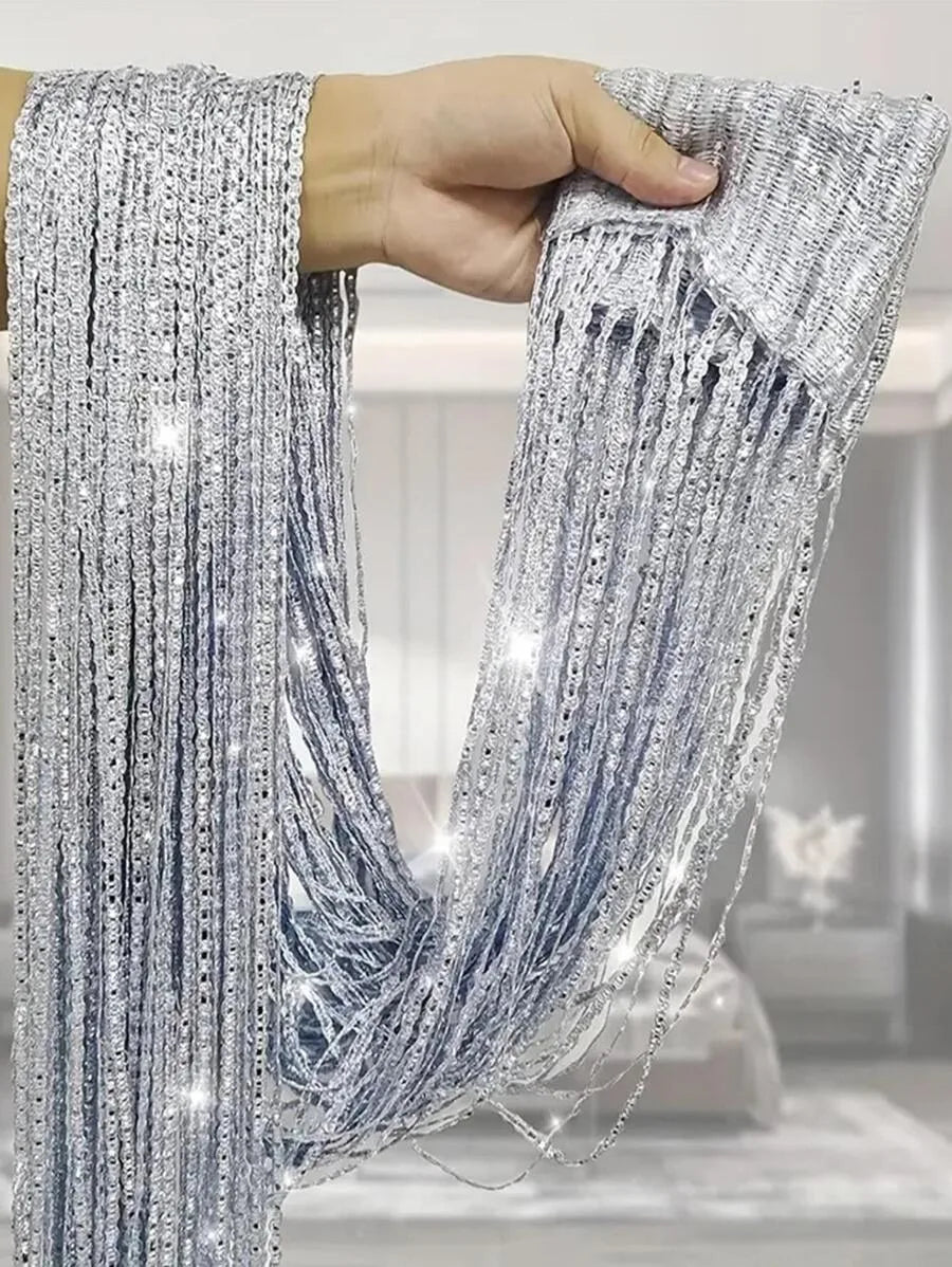 rideau chaîne moderne argenté brillant opaque 100x200cm chambre salon decoration fête mariage