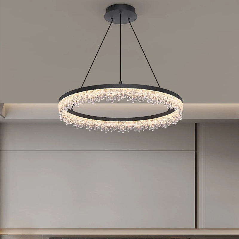 suspension lumineuse moderne transparentes noir circulaire chambre restaurant