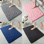 tapis bain gris rose bleu marine mousse mémoire forme texture galets moderne adhésif 40x60