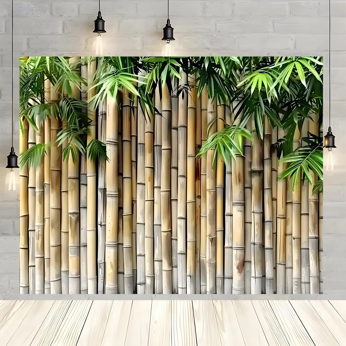 panneau decoratif mural bambou feuilles tropicales beige vert naturel tropical deco mariage anniversaire fête